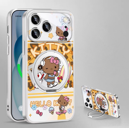 Black leather KT magnetic phone case