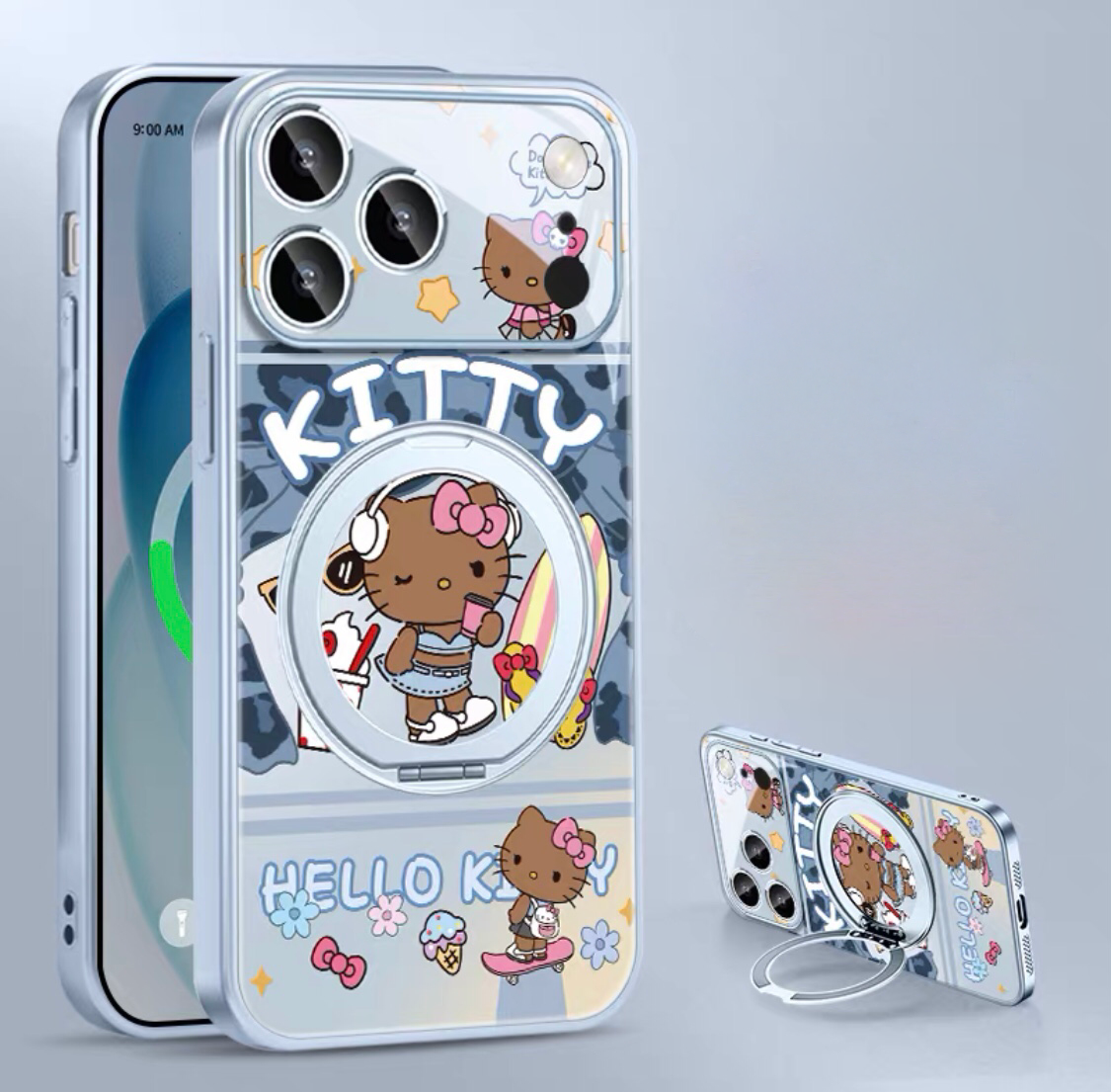 Black leather KT magnetic phone case