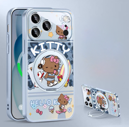Black leather KT magnetic phone case