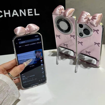 Pink bow mirror stand phone case