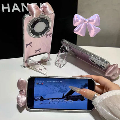 Pink bow mirror stand phone case