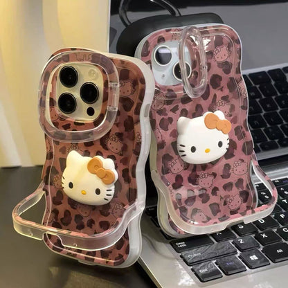 Full-screen leopard print Kitty dual-stand phone case