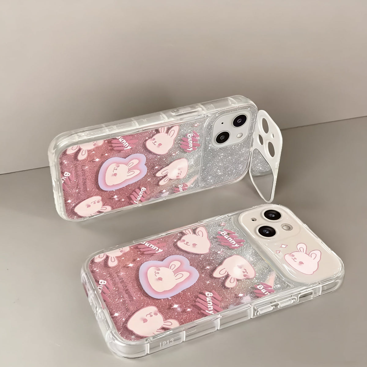 Pink bunny flip mirror phone case