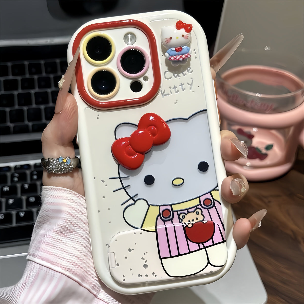 Bow-shaped Kitty Cat Mirror Stand Phone Case