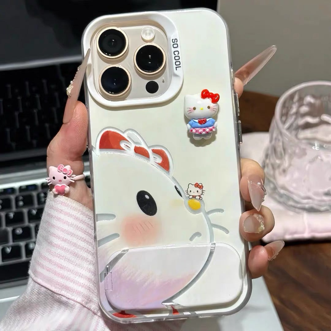 Cute Cat Figurine Phone Case with Stand