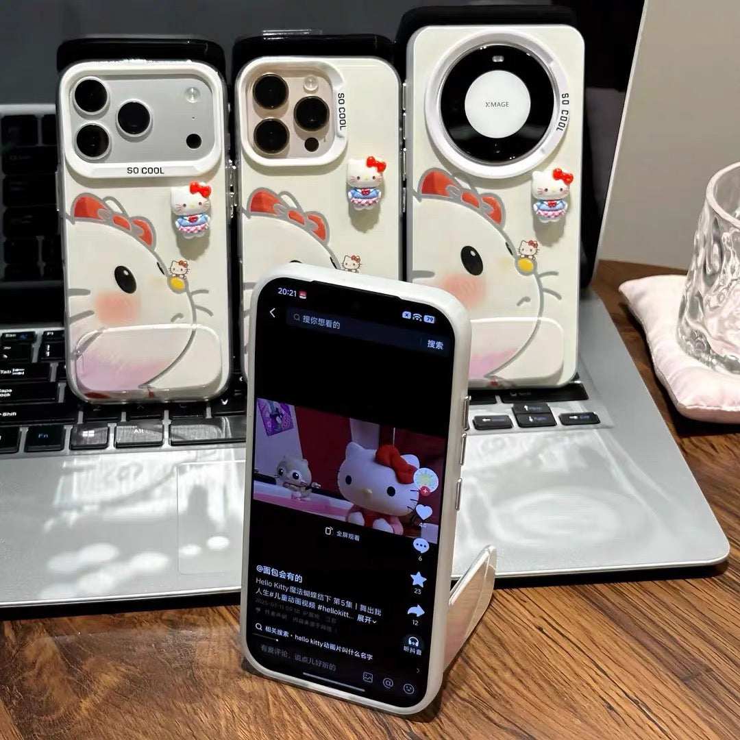 Cute Cat Figurine Phone Case with Stand