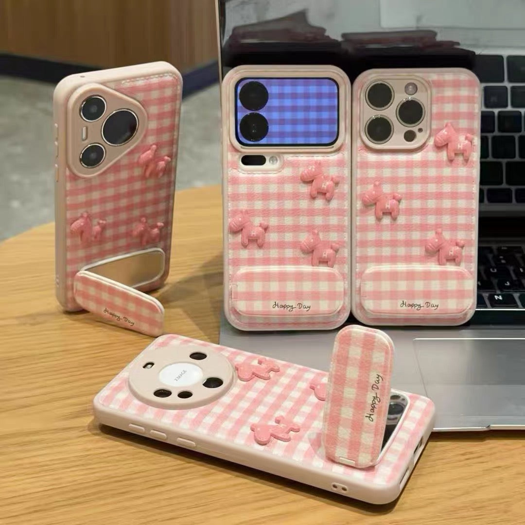 Pink Plaid Pony Stand Phone Case