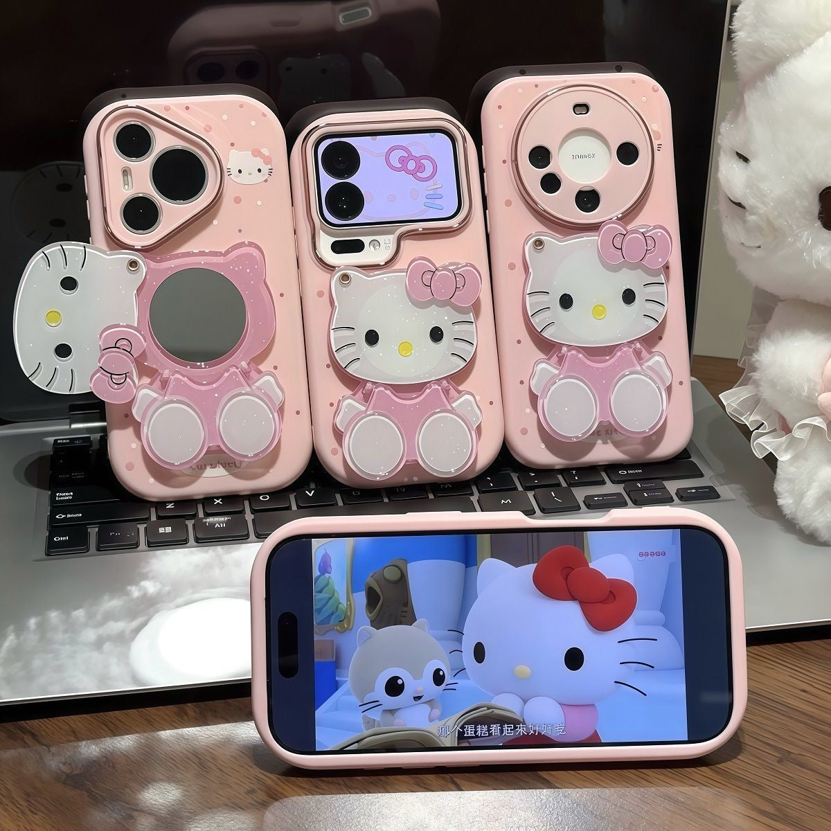 Android compatible Kitty Phone Case with Mirror and Stand