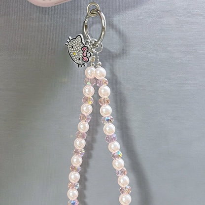 Double-sided rhinestone-encrusted Hello Kitty mirror chain phone case