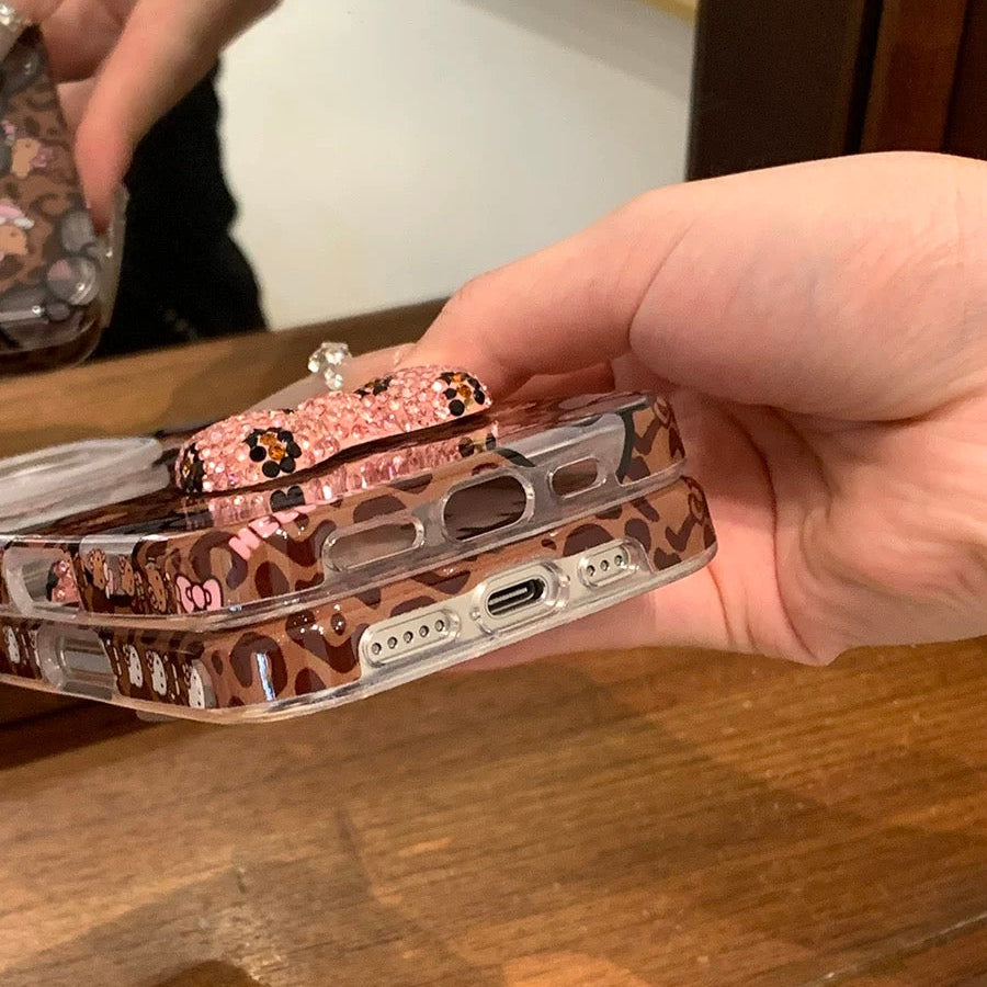 Leopard-print Hello Kitty bow phone case