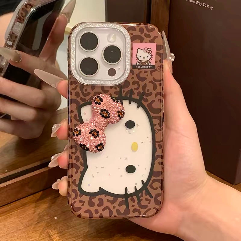Leopard-print Hello Kitty bow phone case