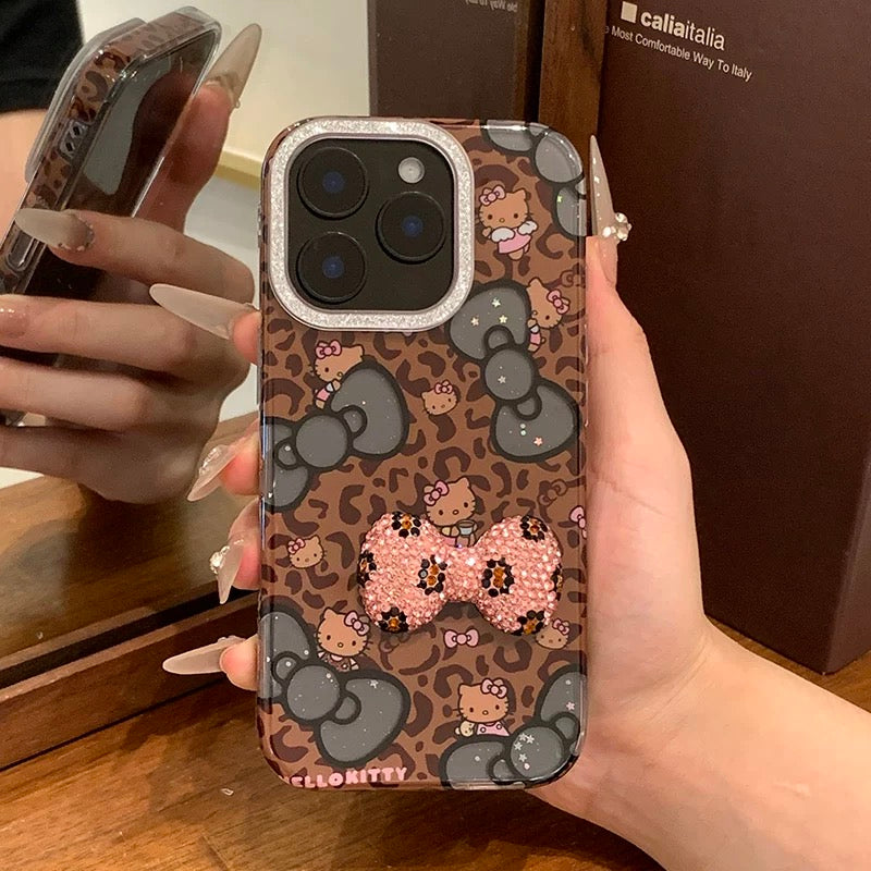 Leopard-print Hello Kitty bow phone case