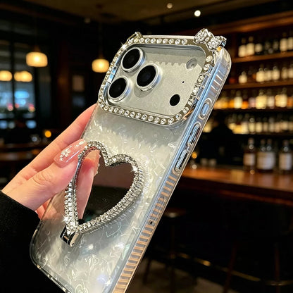 Rhinestone Heart Mirror Stand Phone Case