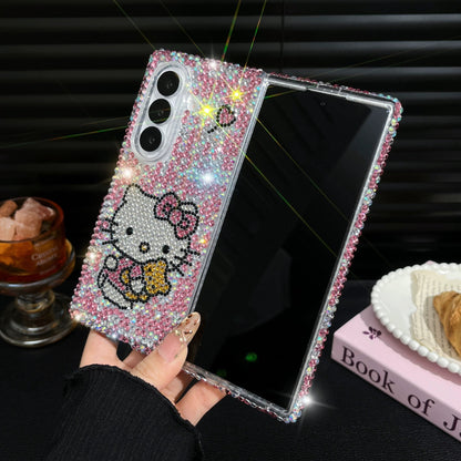 Compatible with Samsung  Galaxy Z Fold7 3D Full-Rhinestone Hello Kitty, Bow, and Chain Phone Case