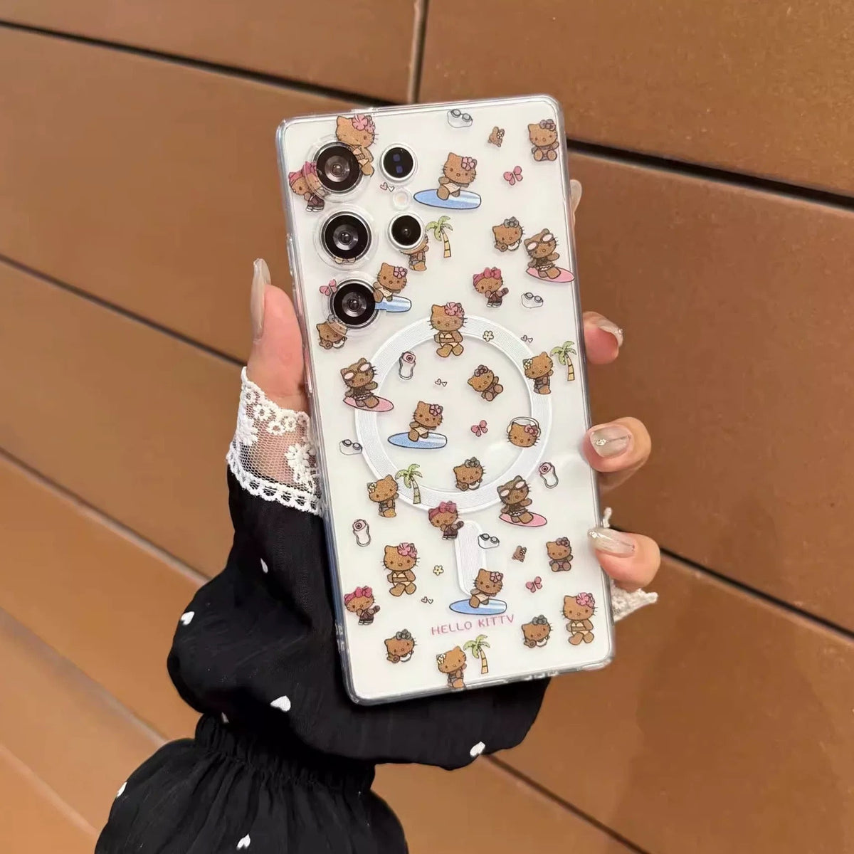 Compatible with Samsung  Kitty Phone Case with Magnetic Mount, Kickstand, and Wrist Strap