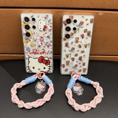 Compatible with Samsung  Kitty Phone Case with Magnetic Mount, Kickstand, and Wrist Strap