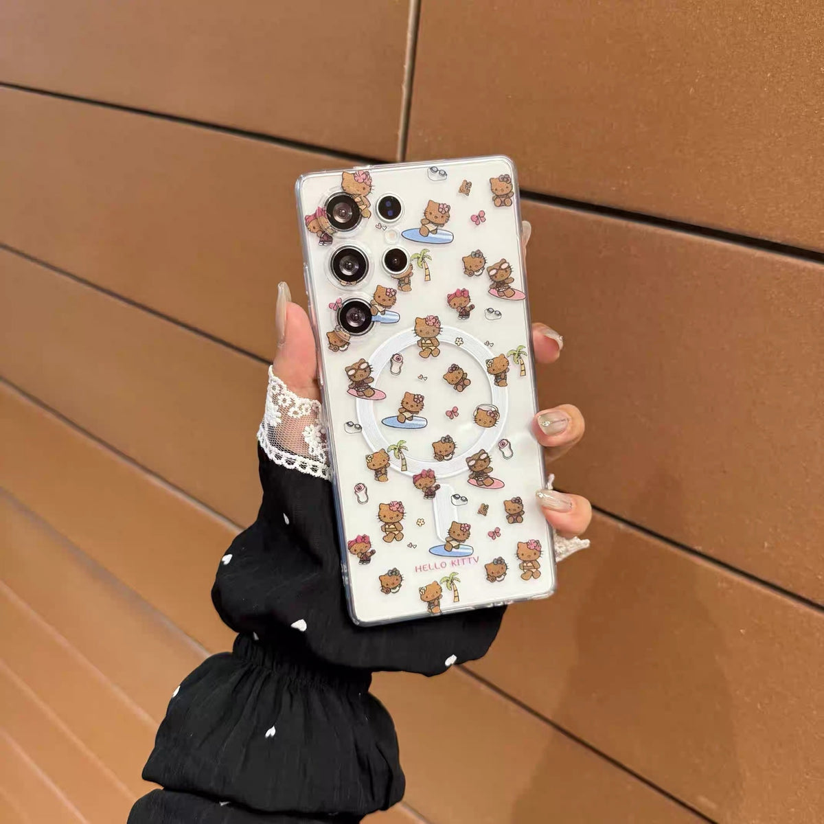 Compatible with Samsung  Kitty Phone Case with Magnetic Mount, Kickstand, and Wrist Strap