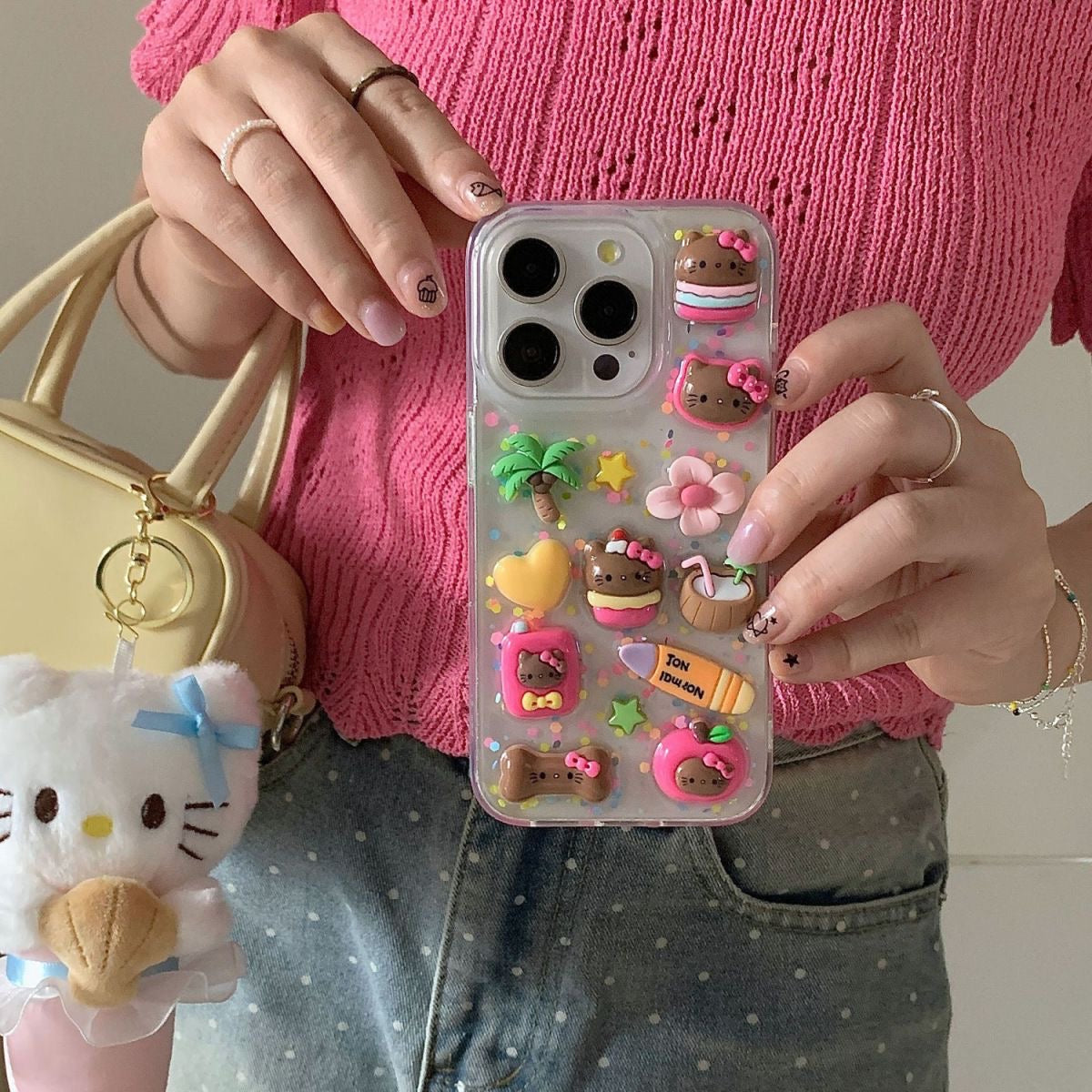 Compatible with Samsung Black Leather Kitty Phone Case