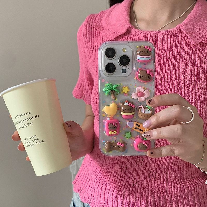 Compatible with Samsung Black Leather Kitty Phone Case