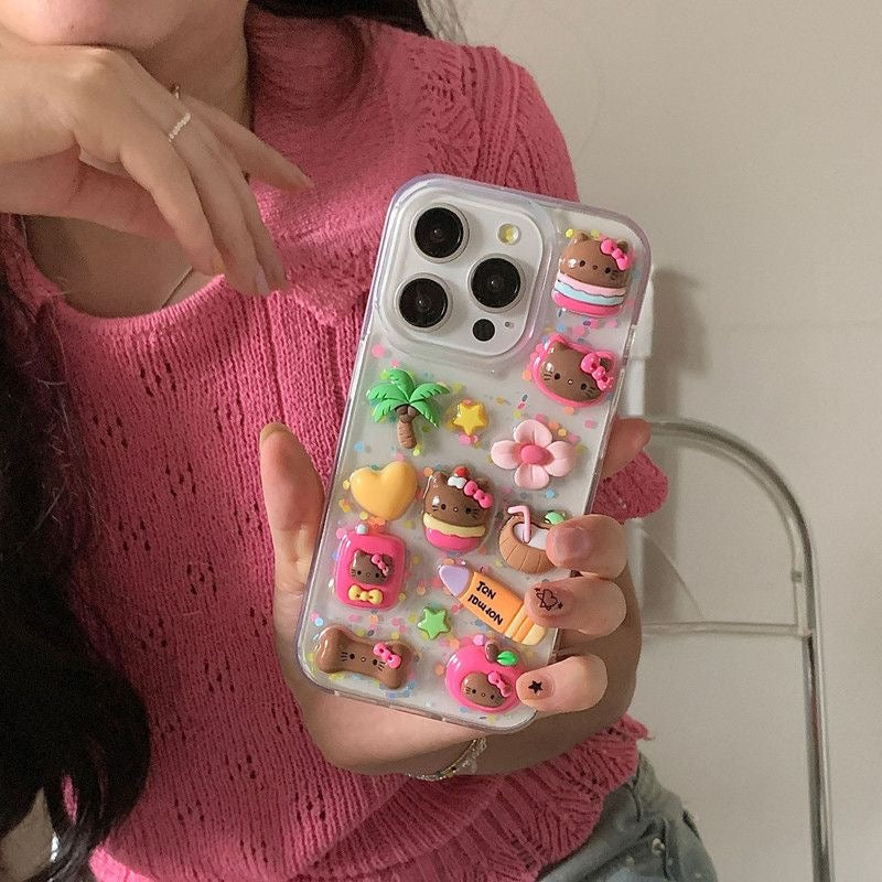 Compatible with Samsung Black Leather Kitty Phone Case