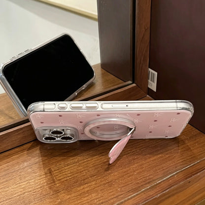 Screen-filling pink diamond hearts and bows + foldable stand + wrist strap