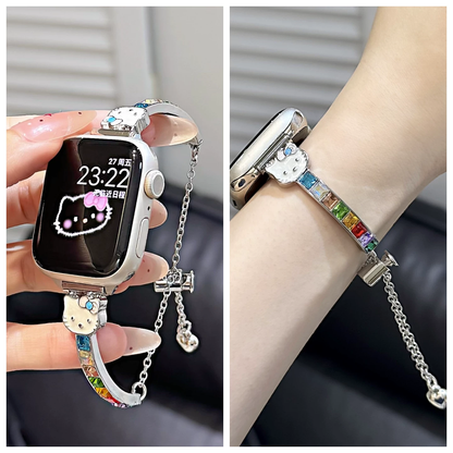 Hello Kitty-style rhinestone bracelet-style watch strap