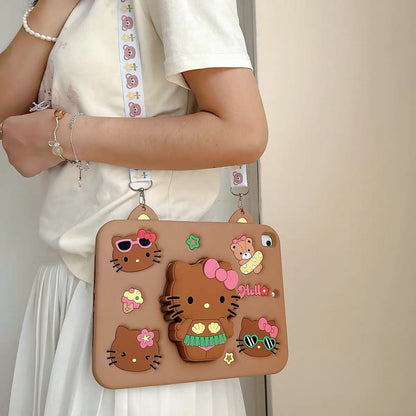 Compatible with Samsung Black Leather-Texture Hello Kitty 360-Degree Rotating Foldable Stand Tablet Case