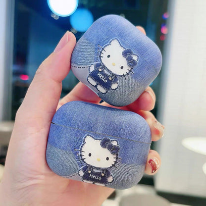 Denim-style Kitty protective case for Apple AirPods