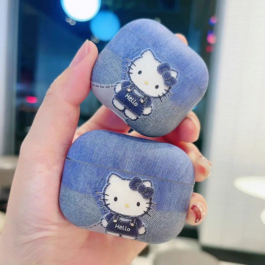 Denim-style Kitty protective case for Apple AirPods
