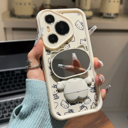 Line-art Hello Kitty foldable mirror stand phone case