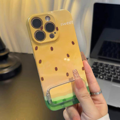 Watermelon-themed phone case with mirror and kickstand