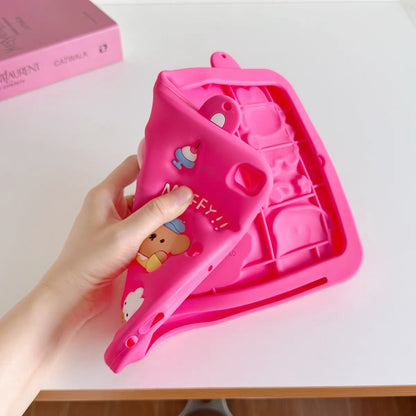 Hot Pink Miffy iPad Case with Pen Slot and 360-Degree Rotating Foldable Stand