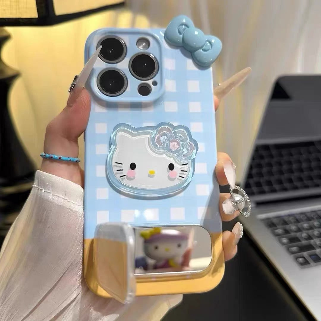 Android compatible  Plaid Bow Mirror Stand Phone Case
