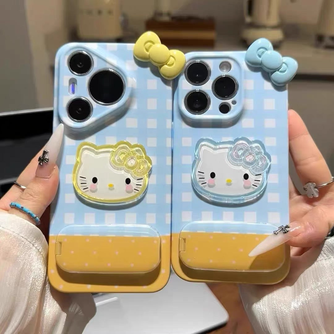Android compatible  Plaid Bow Mirror Stand Phone Case
