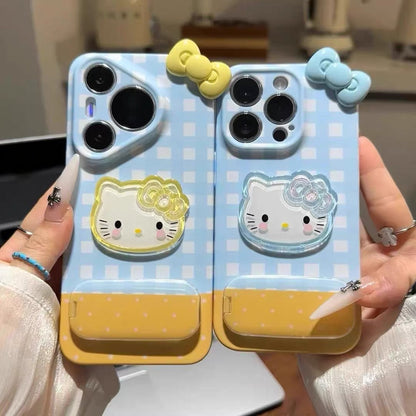 Android compatible  Plaid Bow Mirror Stand Phone Case