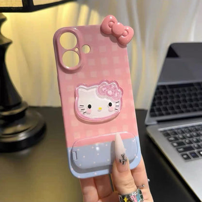 Android compatible  Plaid Bow Mirror Stand Phone Case