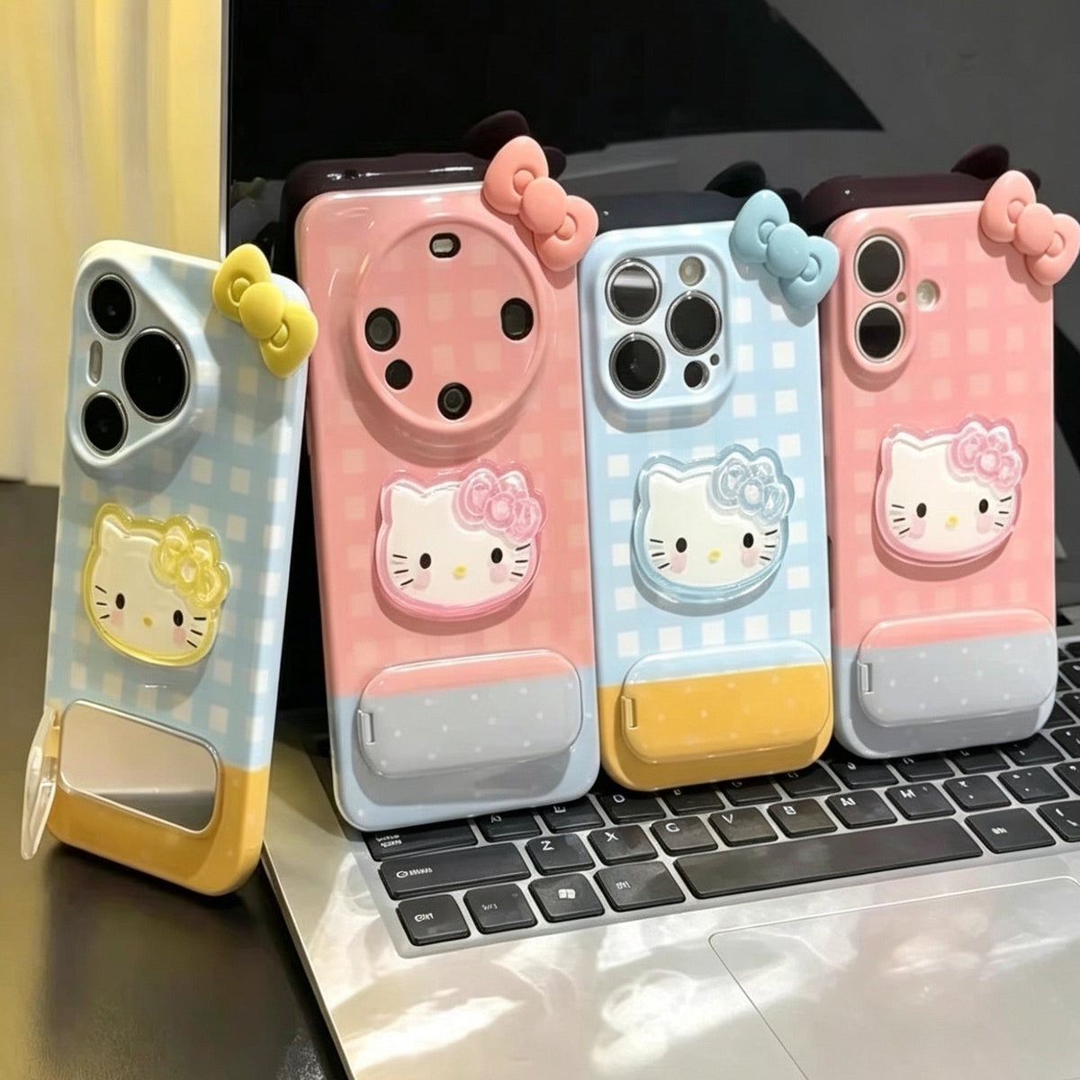 Android compatible  Plaid Bow Mirror Stand Phone Case