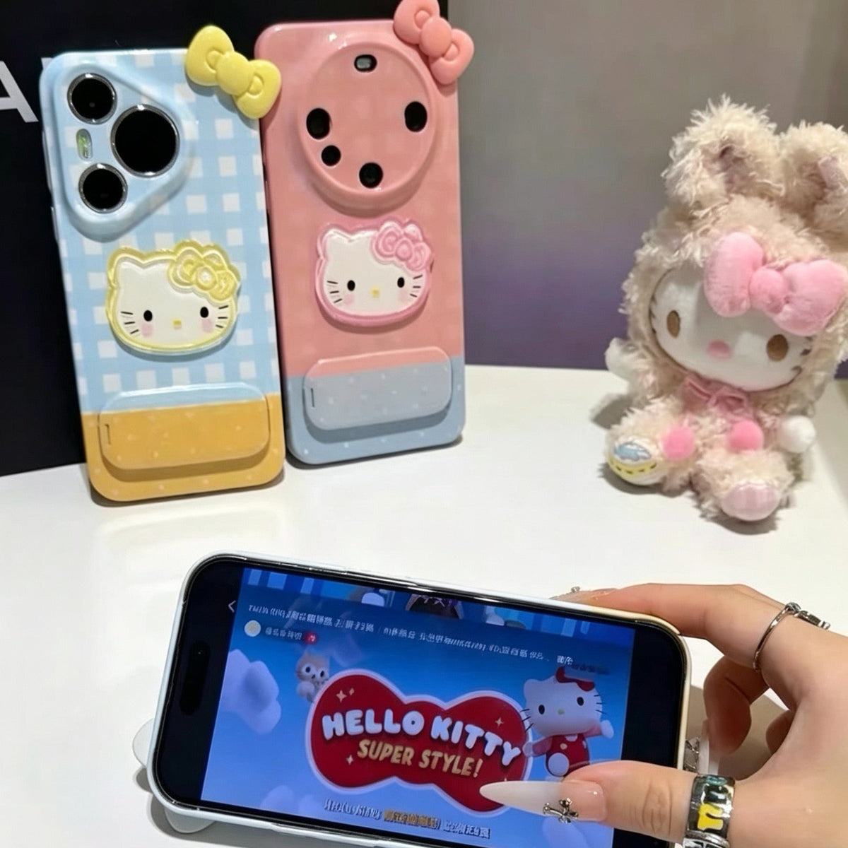 Android compatible  Plaid Bow Mirror Stand Phone Case