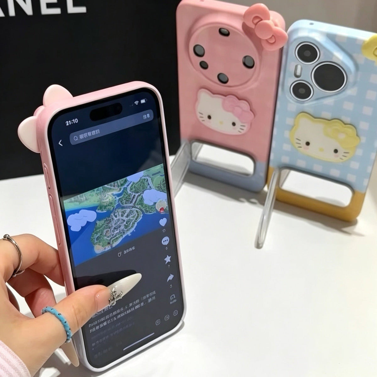 Android compatible  Plaid Bow Mirror Stand Phone Case