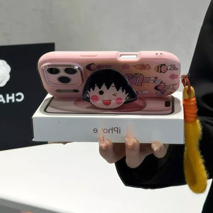 Chibi Maruko-chan Phone Case with Figure Stand and Wrist Strap
