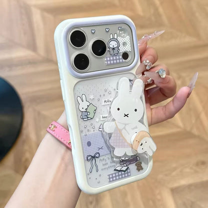 Purple Plaid Rabbit Figure Kickstand Phone Case
