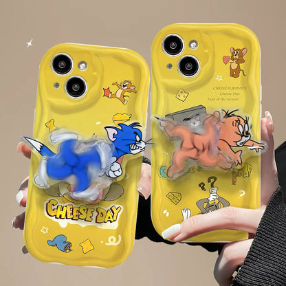 Cream-textured Tom & Jerry rotating stand phone case