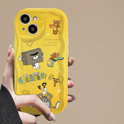 Cream-textured Tom & Jerry rotating stand phone case