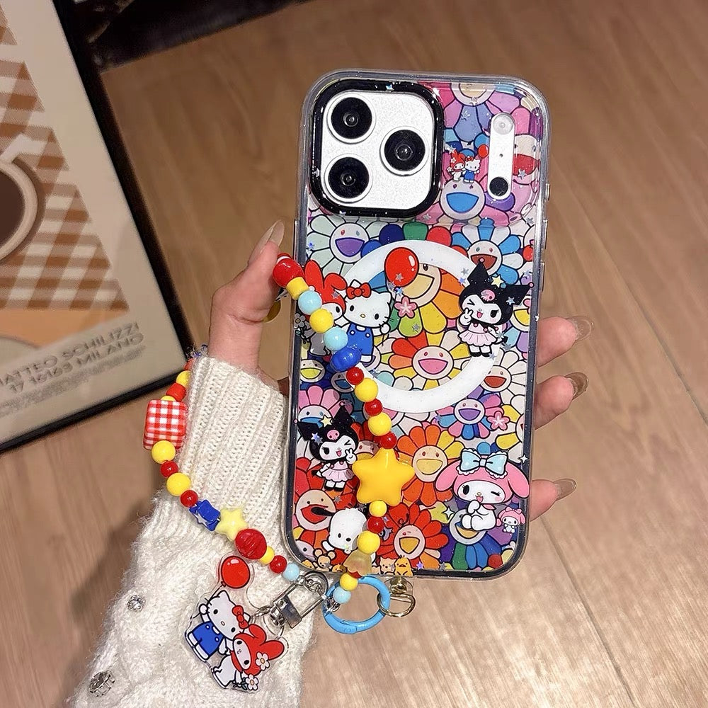 2-in-1 Sanrio-themed Magnetic Stand Phone Case with Sunflower Shaker Charm