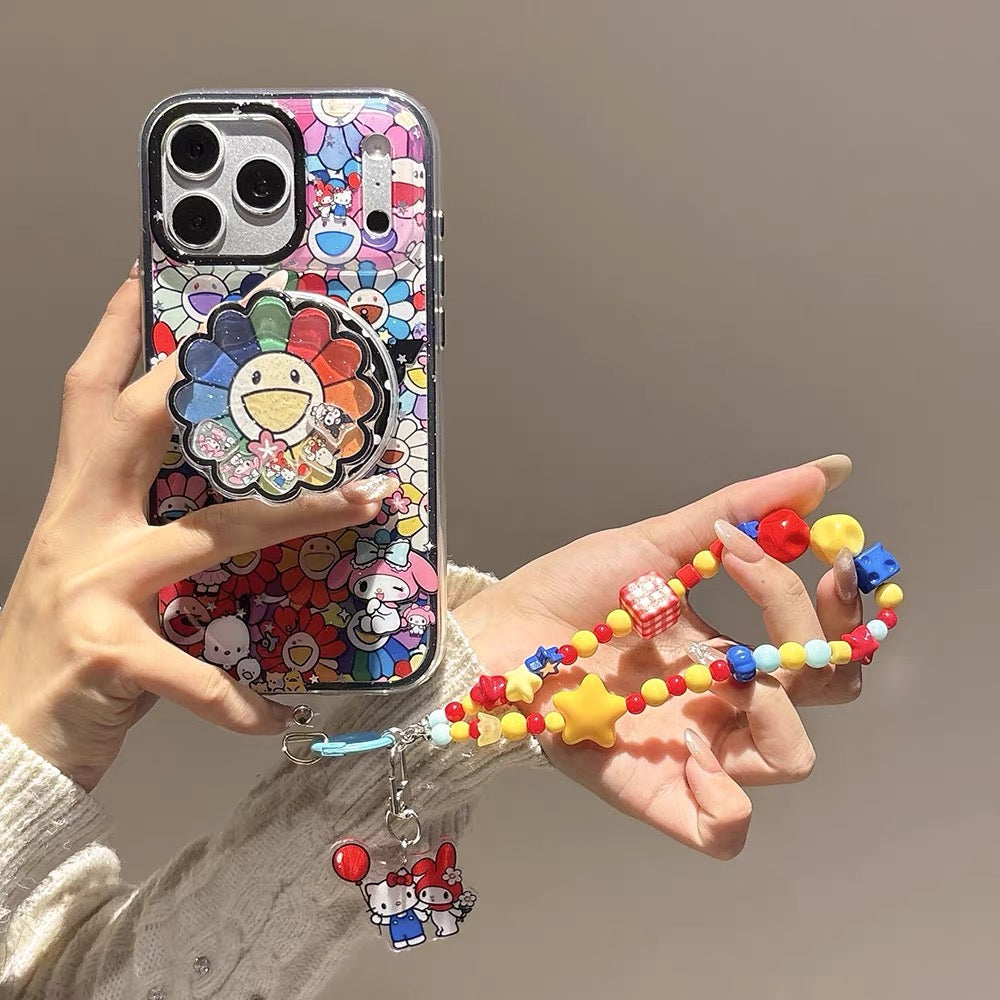 2-in-1 Sanrio-themed Magnetic Stand Phone Case with Sunflower Shaker Charm