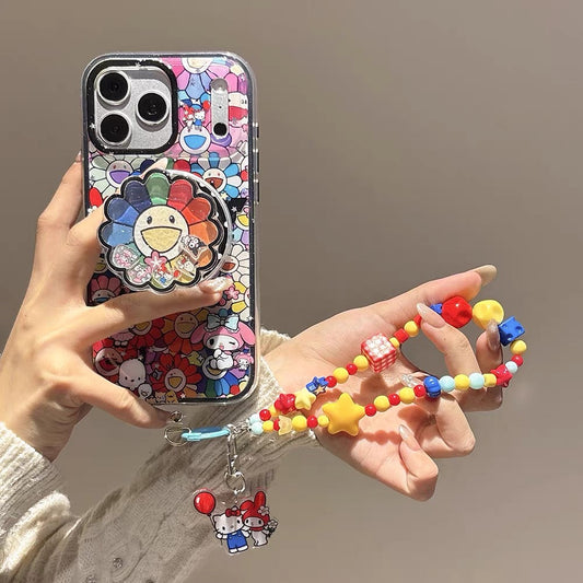 2-in-1 Sanrio-themed Magnetic Stand Phone Case with Sunflower Shaker Charm