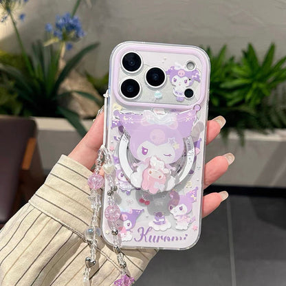 Magnetic Phone Case with Cartoon Figurine Holder and Wrist Strap