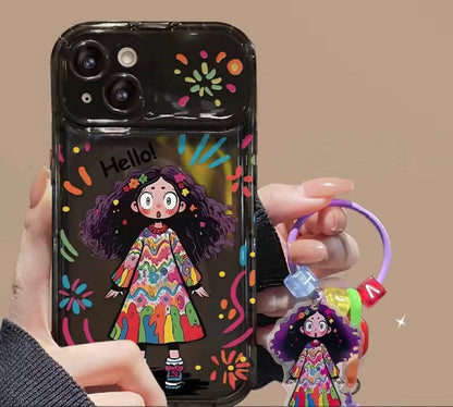 Compatible with Android Colorful Curly-Haired Girl Flip Mirror Phone Case