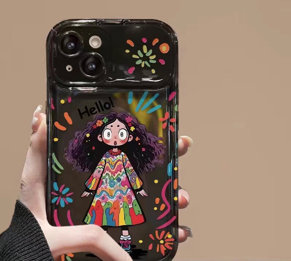 Compatible with Android Colorful Curly-Haired Girl Flip Mirror Phone Case