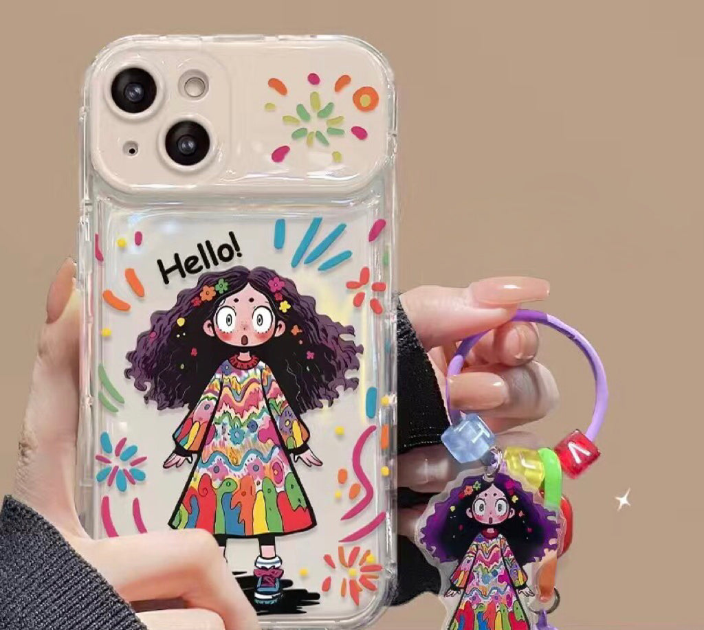 Compatible with Android Colorful Curly-Haired Girl Flip Mirror Phone Case